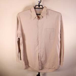 Perry Ellis Cream Long Sleeve Button Down Dress Shirt Size 17.5/34-35